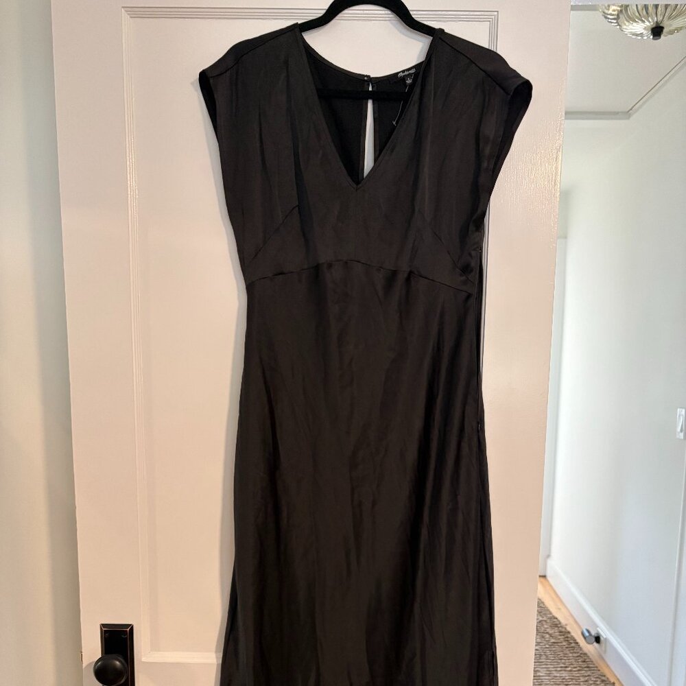 MADEWELL Black V-Neck Viscose Blend Midi Dress, Size 8
